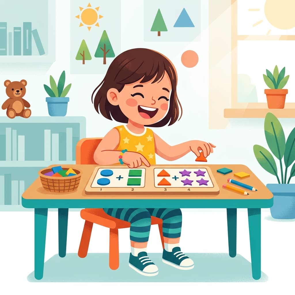 Kindergarten child learning to count