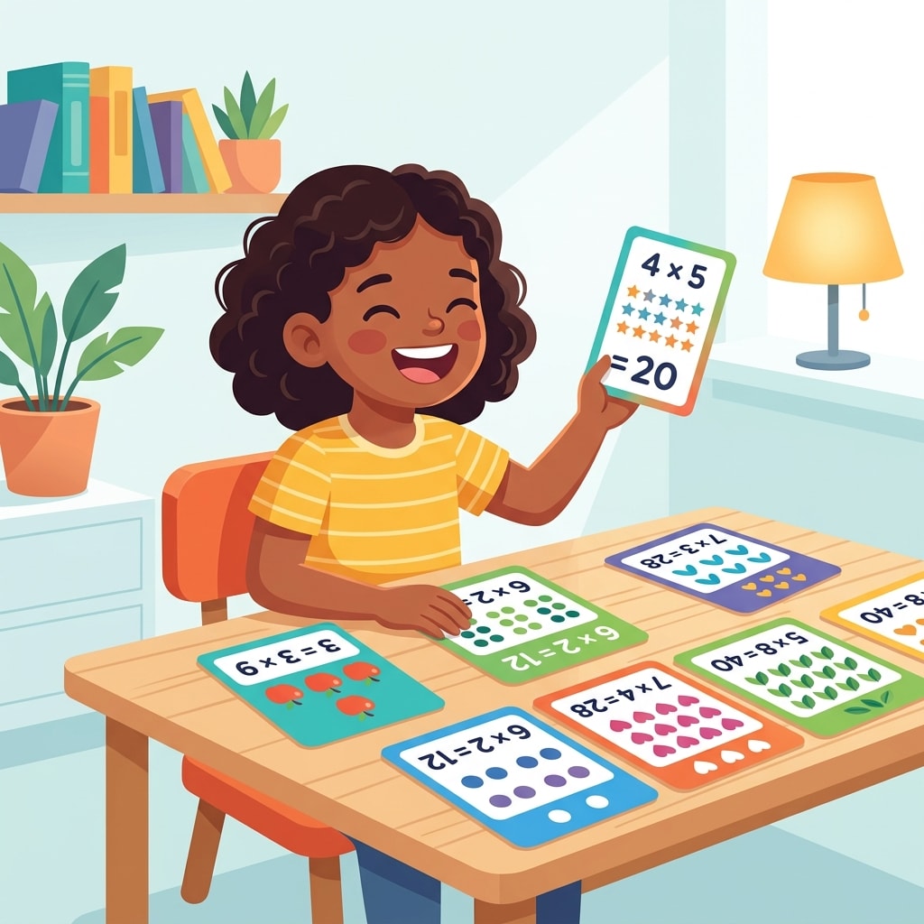 Flashcards showing multiplication facts